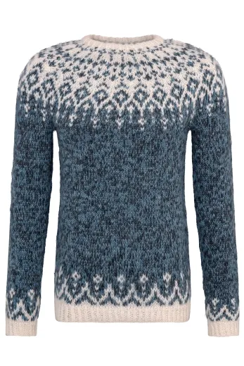 Handgestrickter Islandpullover - Nordur - Blau