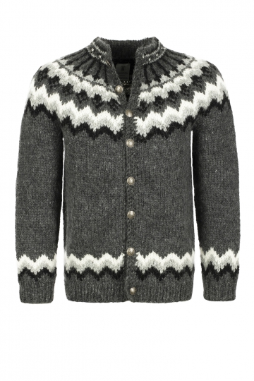 Isländischer Cardigan - Handgestrickt - grau