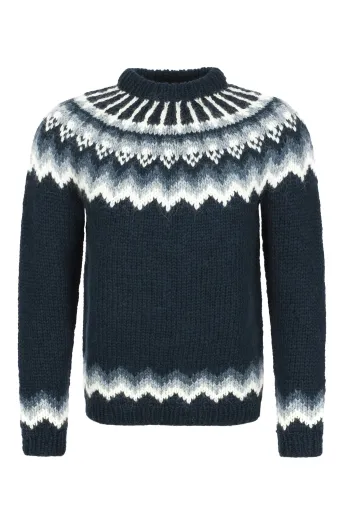 Herren Islandpullover - Handgestrickter Wollpullover - dunkelblau