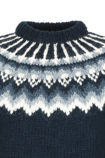 Herren Islandpullover - Handgestrickter Wollpullover - dunkelblau
