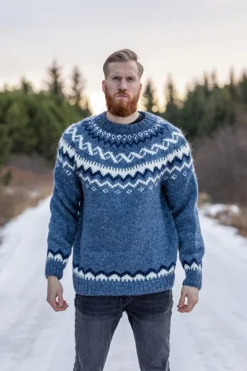 Herren Islandpullover - HSI-208 - Handgestrickt - blau
