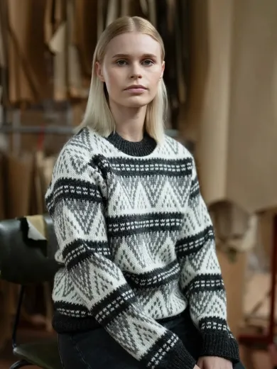 Wollpullover - Kjarval - Schwarz / Weiß / Grau