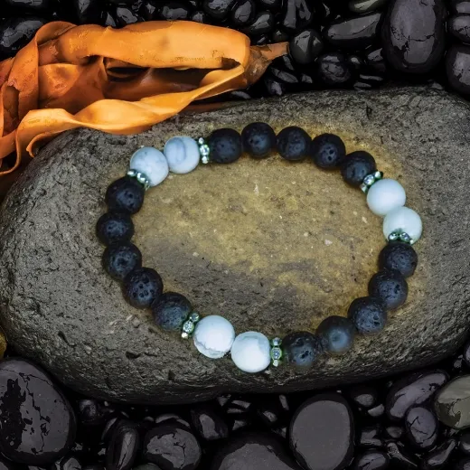 Lava Armband - Perlenarmband mit Lavasteinen und Howlith