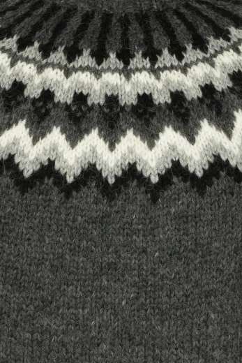 Handgestrickter Herren Islandpullover HSI-213 - dunkelgrau - gezackt