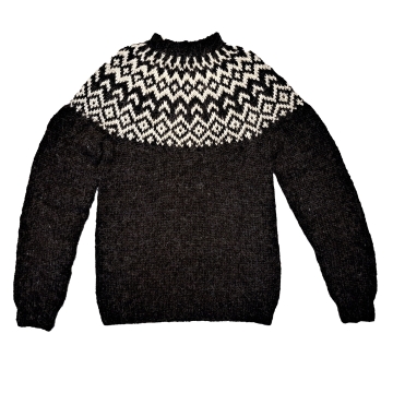 Handgestrickter Islandpullover - Farbe schwarz / weiß