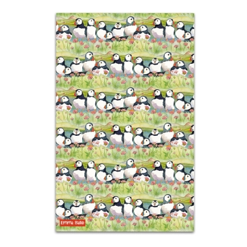 Geschirrtuch - Papageientaucher und Blumen