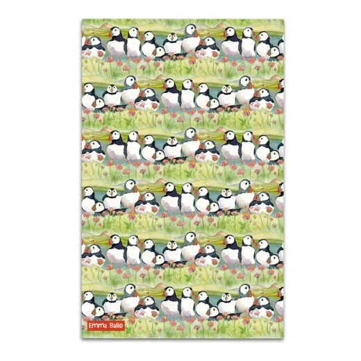 Geschirrtuch - Papageientaucher und Blumen