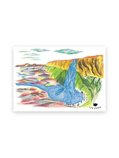 Island Magnet - Seljalandsfoss Wasserfall Illustration