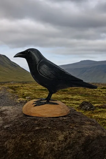 Isländischer Vogel - Rabe Holzfigur