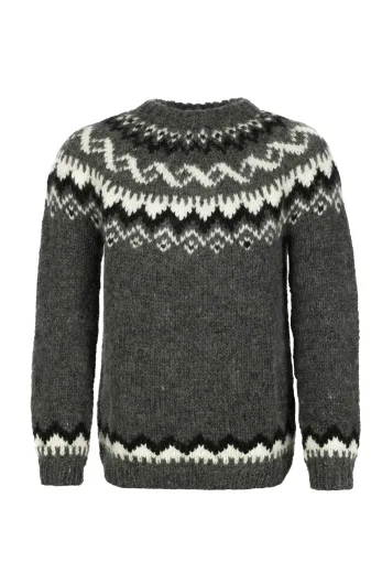 Damen Islandpullover - Handgestrickt - dunkel-grau