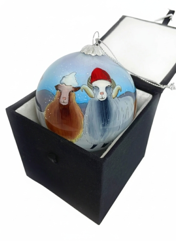 Mundgeblasene Weihnachtsbaumkugel aus Glas - Seyður - Färöer Schafe