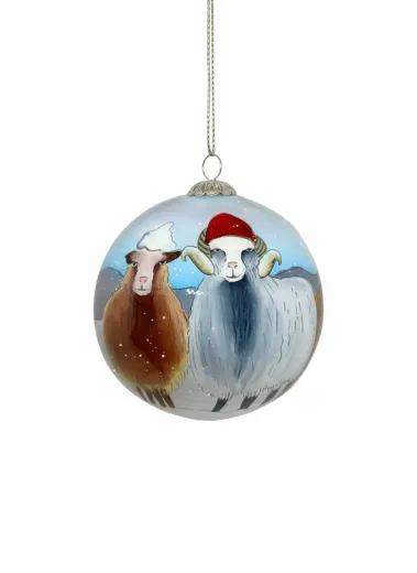 Mundgeblasene Weihnachtsbaumkugel aus Glas - Seyður - Färöer Schafe