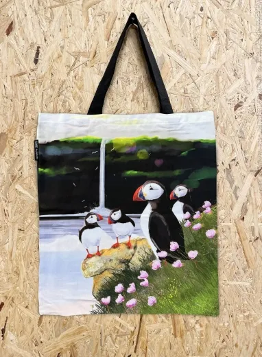 Tragetasche Lundi-Felsen - Baumwolltasche mit Papageitaucher-Motiv