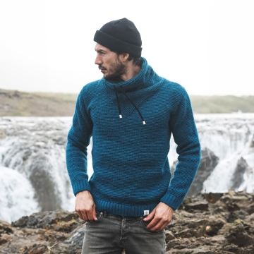 Herren / Damen Hochkragen-Wollpullover - Türkis - Größe XS