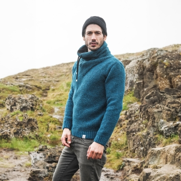 Herren / Damen Hochkragen-Wollpullover - Türkis - Größe XS