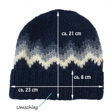 Handgestrickte Wollmütze mit Umschlagrand - Dunkel-Blau