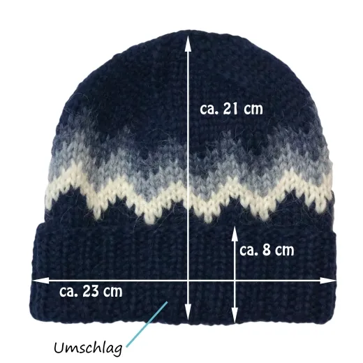 Handgestrickte Wollmütze mit Umschlagrand - Dunkel-Blau