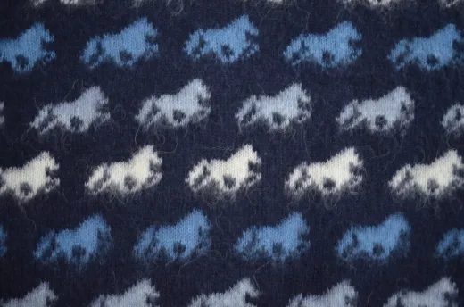 Isländische Wolldecke Tagesdecke Islandpferde - Blau