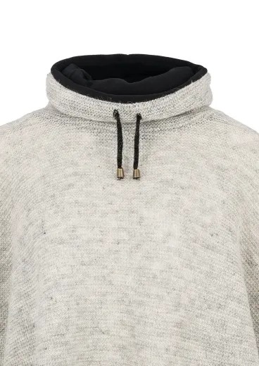 Strick-Poncho mit Kragen - hellgrau