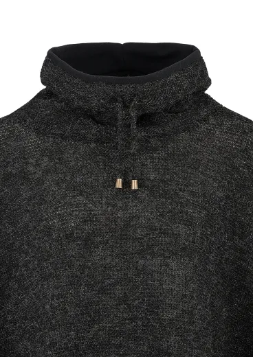 Damen Poncho mit Kragen - schwarz