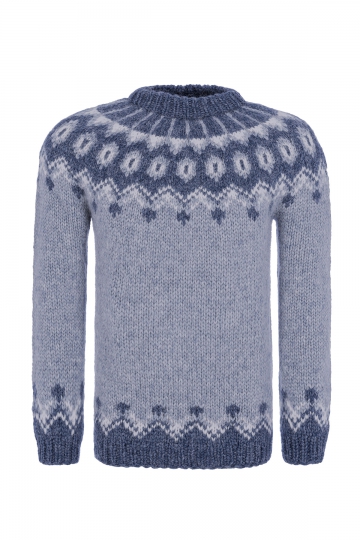 Herren Islandpullover HSI-238 - Handgestrickt in Island - Lopapeysa hellblau