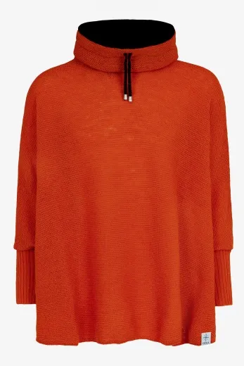 Strick-Poncho mit Kragen - orange