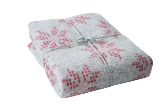 Wolldecke - 200 x 140 cm - Hellgrau / Pink