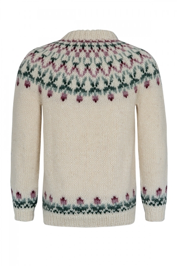 Damen Strickjacke mit Blumenmuster - Handgestrickt - weiß