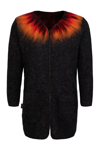 Damen Strickjacke - Vulkanausbruch - schwarz / rot / orange