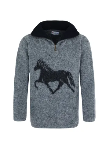 Isländischer Herren & Damen Troyer mit Islandpferd - grau