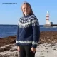 Kurzer handgestrickter Islandpullover ISF008F - Blau - A= 64cm, B= 48cm, C= 42cm