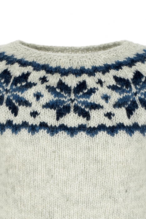 Damen Islandpullover Handgestrickt - hellgrau / blau