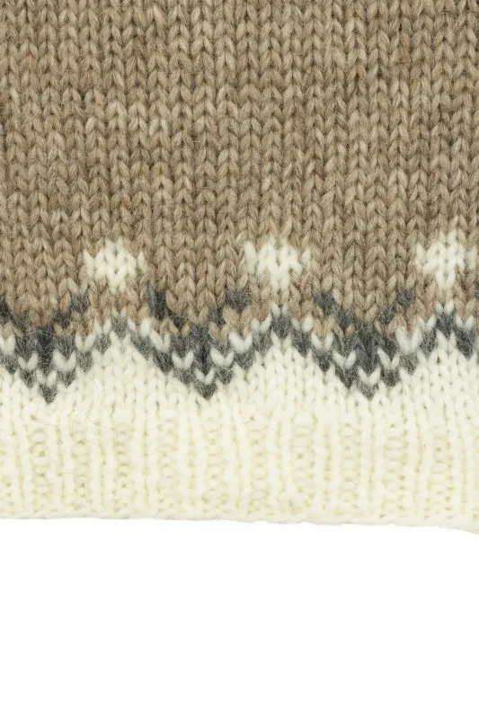 Handgestrickter Damen Lopapeysa HSI-212 - braun / weiß