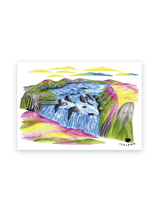 Island Magnet - Wasserfall Gullfoss Illustration