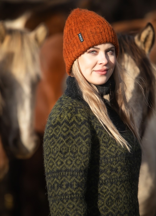 Isländischer Herren & Damen Wollpullover - grün / schwarz