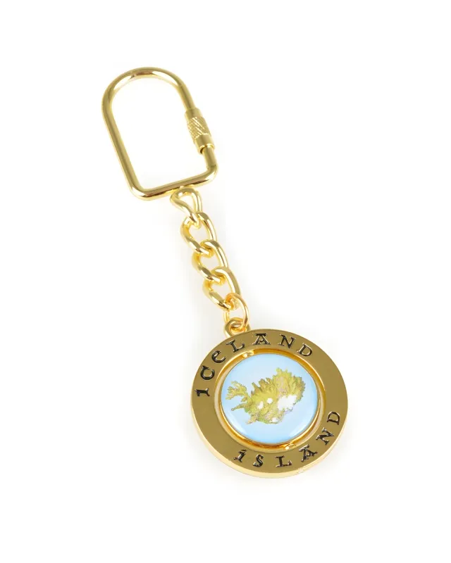 Runder Schlüsselanhänger - Islandflagge, Islandkarte - rotierend