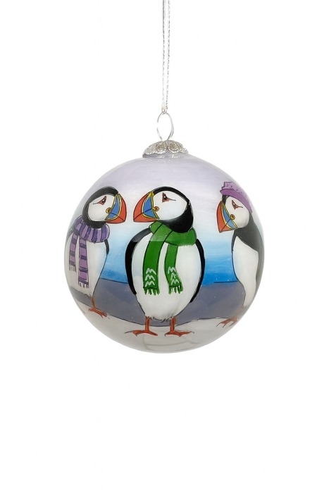 Mundgeblasene Weihnachtsbaumkugel aus Glas - Lundi - Papageientaucher