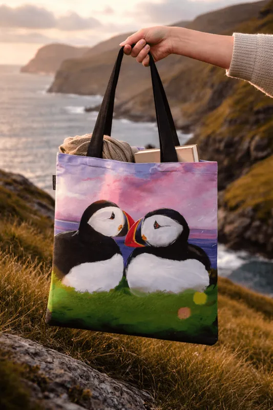 Tragetasche Lundi-Paar - Baumwolltasche mit Papageitaucher-Motiv