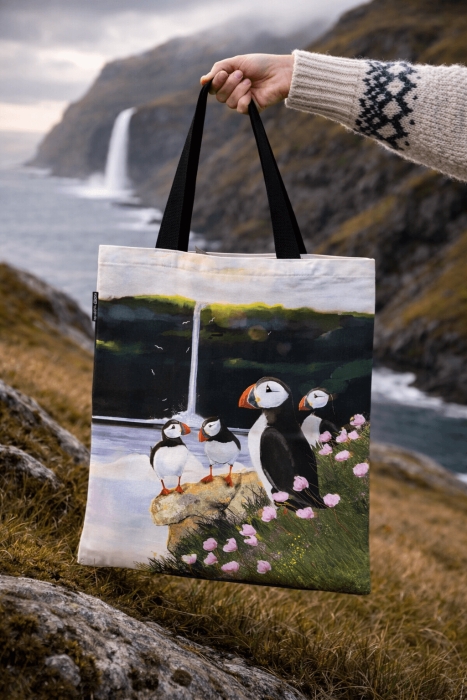 Tragetasche Lundi-Felsen - Baumwolltasche mit Papageitaucher-Motiv