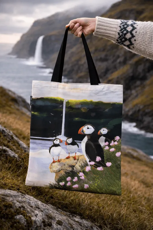 Tragetasche Lundi-Felsen - Baumwolltasche mit Papageitaucher-Motiv