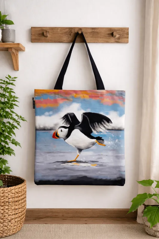 Tragetasche Papageientaucher in Eile - Baumwolltasche Puffin-Motiv