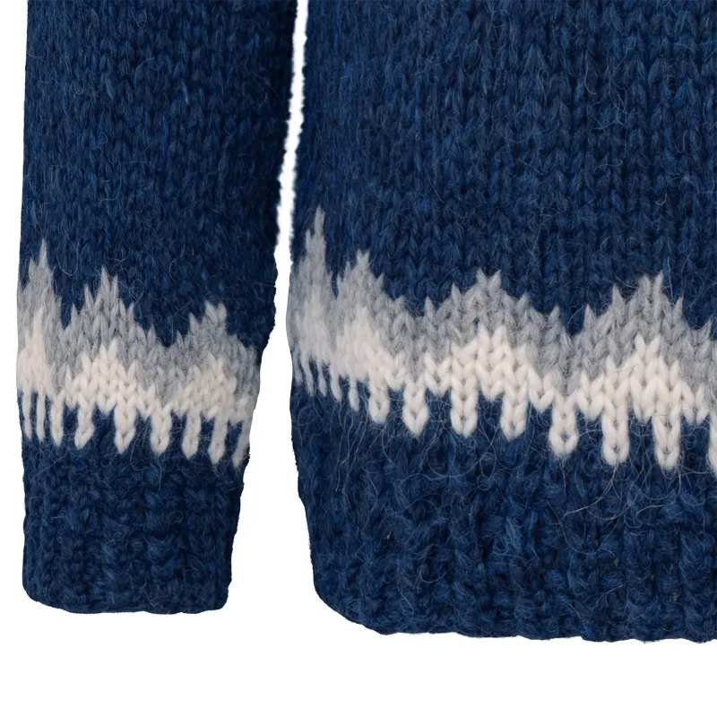 Kurzer handgestrickter Islandpullover ISF008F - Blau - A= 64cm, B= 48cm, C= 42cm