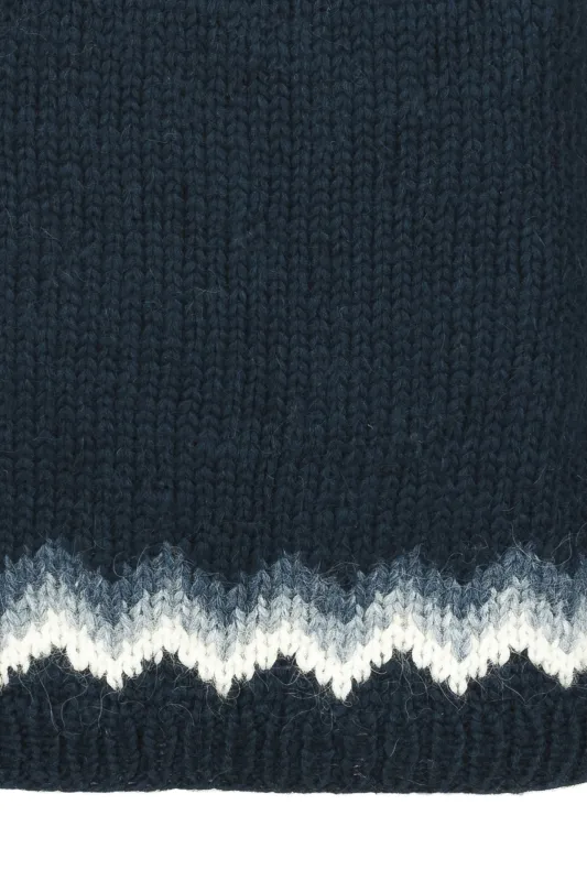 Langer M Islandpullover - Handgestrickter Lopapeysa - dunkelblau