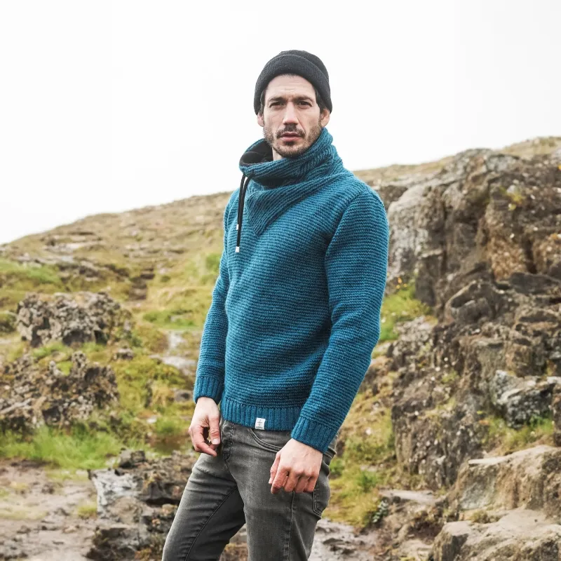 Herren / Damen Hochkragen-Wollpullover - Türkis - Größe XS