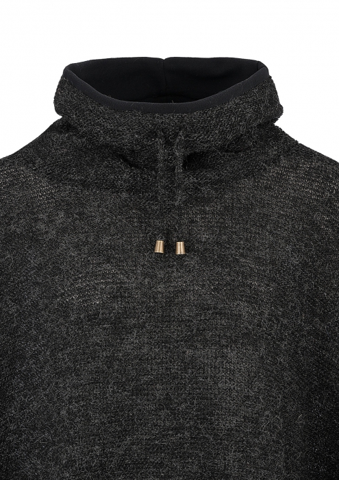 Damen Poncho mit Kragen - schwarz