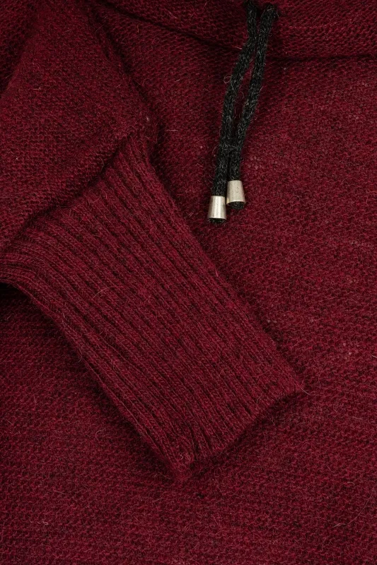 Strick-Poncho mit Kragen - bordeaux