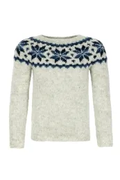 Damen Islandpullover Handgestrickt - hellgrau / blau
