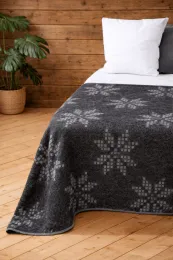 Wolldecke - 200 x 140 cm - schwarz / grau