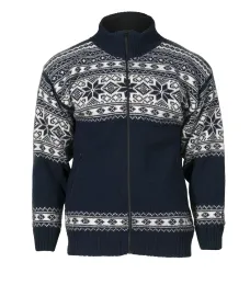 Norweger Strickjacke Schneeflocke mit Reißverschluss - blau