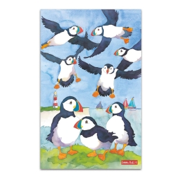 Geschirrtuch - Papageientaucher vor Küstenkulisse